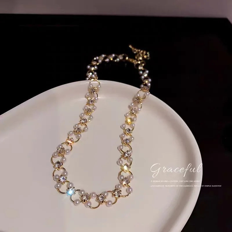 Pearl Rhinestone Choker Necklace