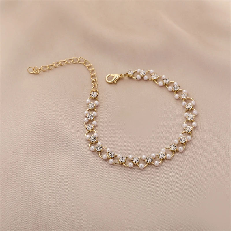 Zircon Pearl Chain Bracelet