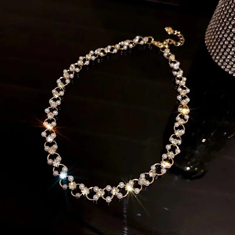 Pearl Rhinestone Choker Necklace