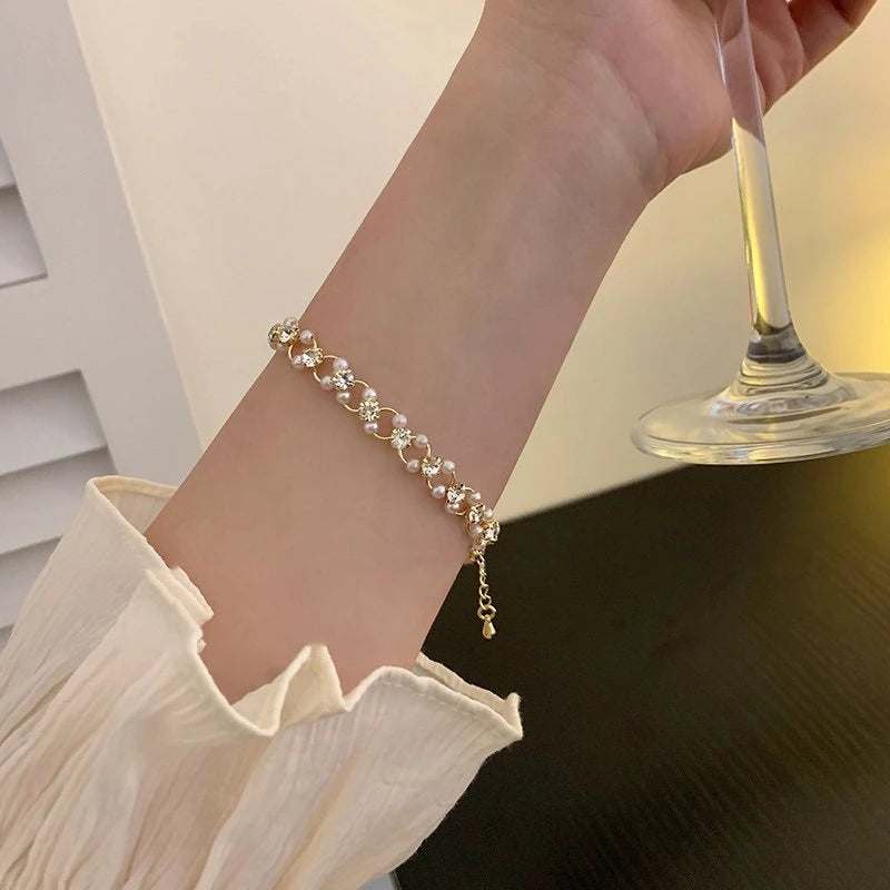 Zircon Pearl Chain Bracelet