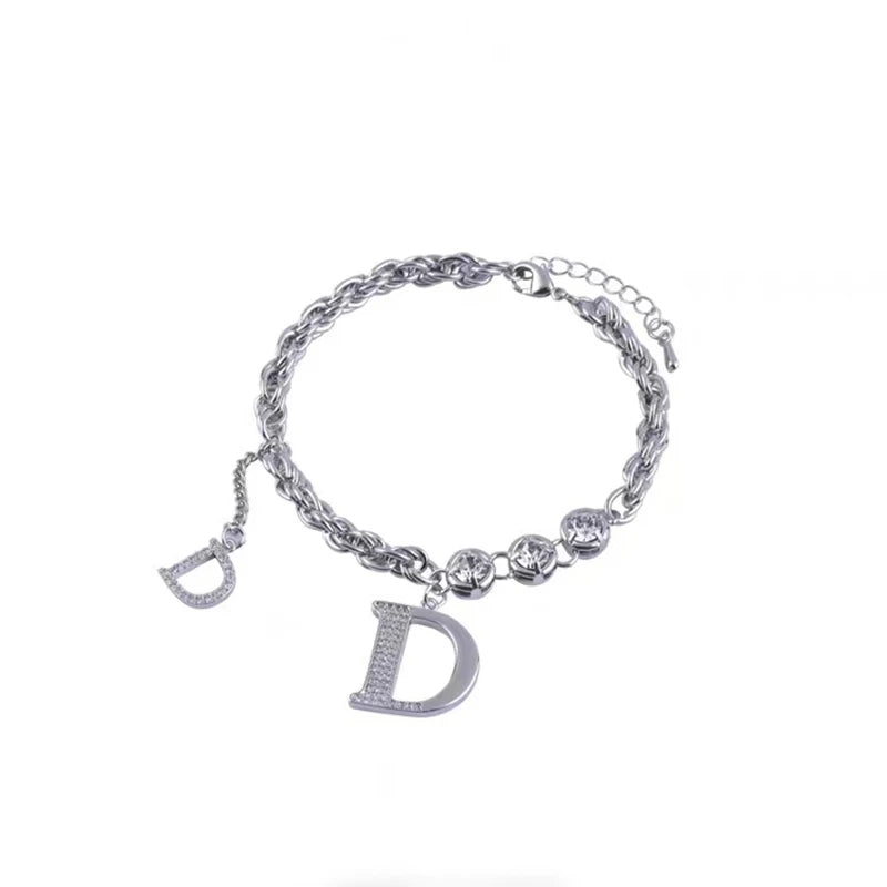 D Letter Zircon Charm Bracelet
